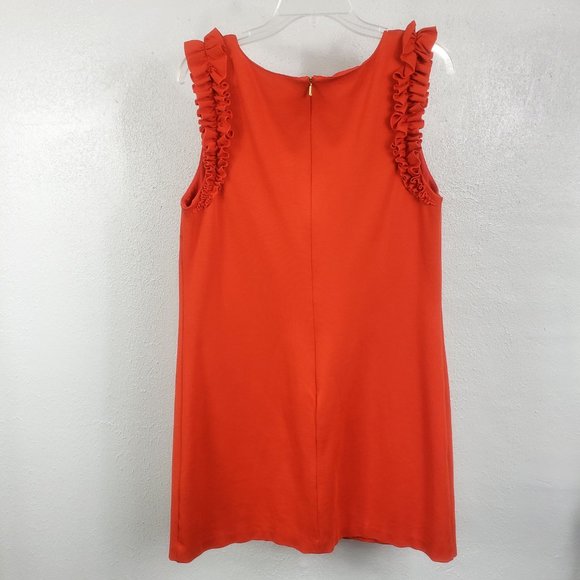 Trina Turk Size 10 Lined Mini Ruffle Zip Back Sleeveless Halter Shift Dress - Picture 6 of 14